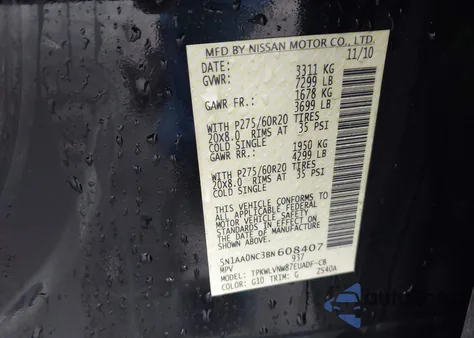 2011 Nissan Armada Sl из США, поврежденный, VIN 5N1AA0NC3BN608407